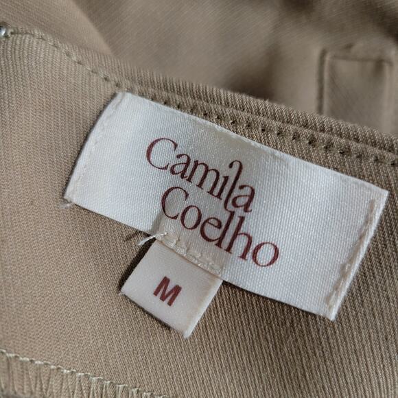 Camila Coelho Pants Tan Taupe Waist Cutouts High Waisted Tapered Trouser Medium - Picture 7 of 13
